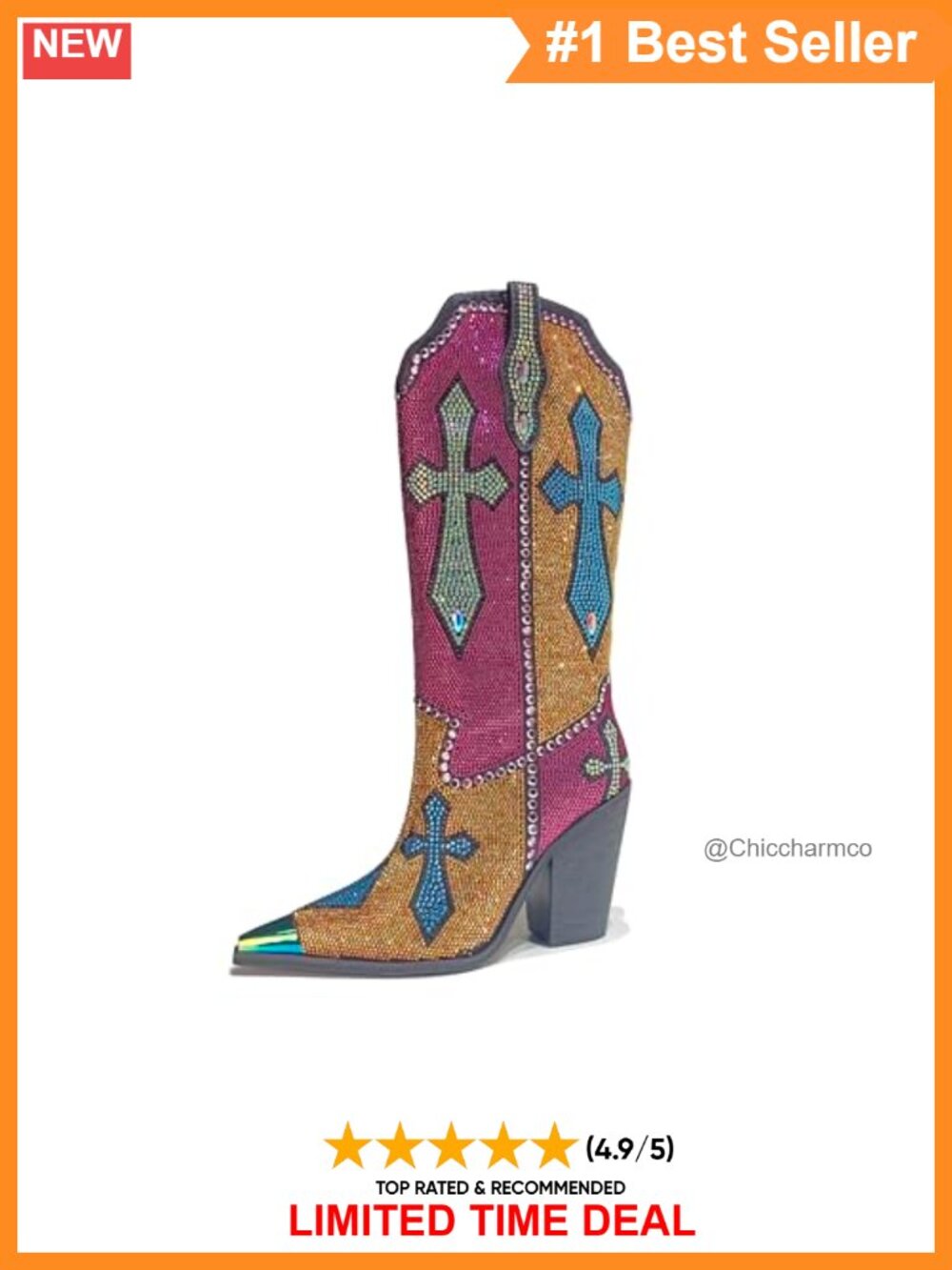 Knee High Western Boots Pointed Toe Block Heel Faux Leather